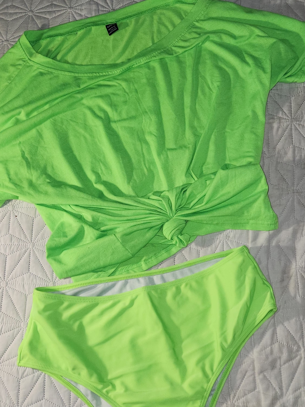 SHEIN Neon Green Bikini Set with Crop Tie Top